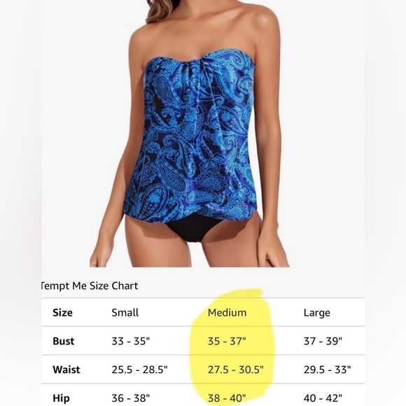 Tempt Me Tankini Bandeau Swim Top with Bottom Tummy Control Swimsuit SZ Md NWT - Picture 3 of 9